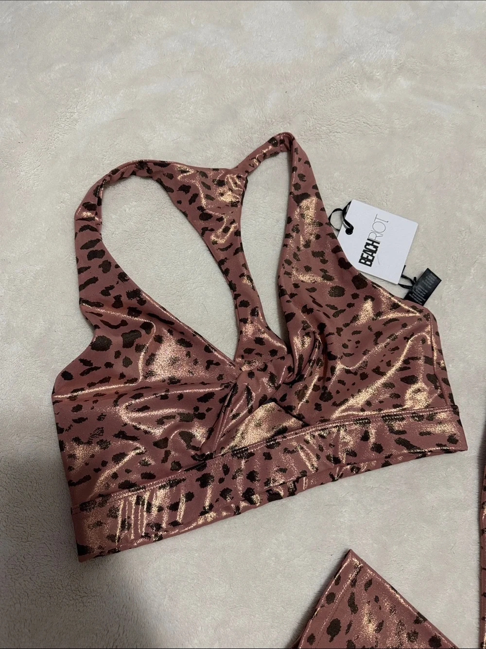 Beach Riot Old Rose Leopard Metallic Sports Bra & Legging Set